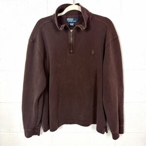 VTG 90s Polo Ralph Lauren Brown Estate Rib 1/4 Zip Pullover Preppy Old Money L